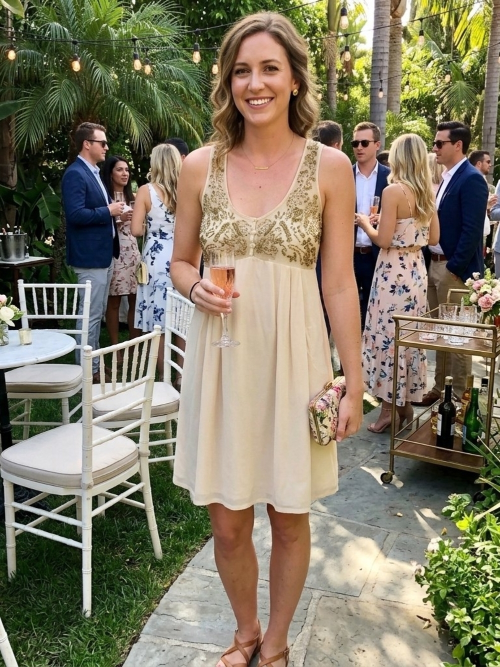 Anthropologie Lil Flickering Embellished Blush Sleeveles Dress